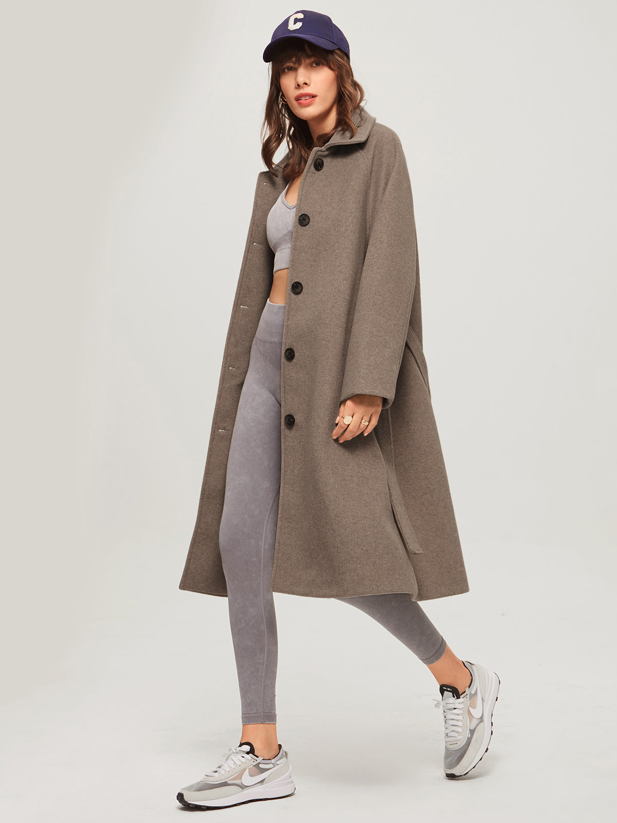 Oversized Brushed Belted Long Overcoat