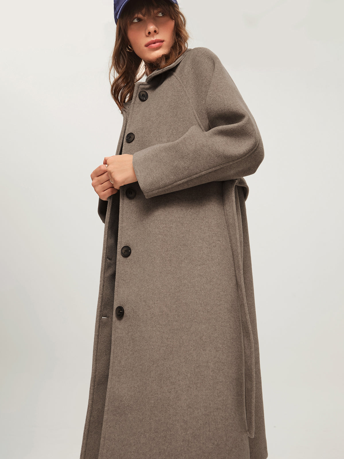 Oversized Brushed Belted Long Overcoat