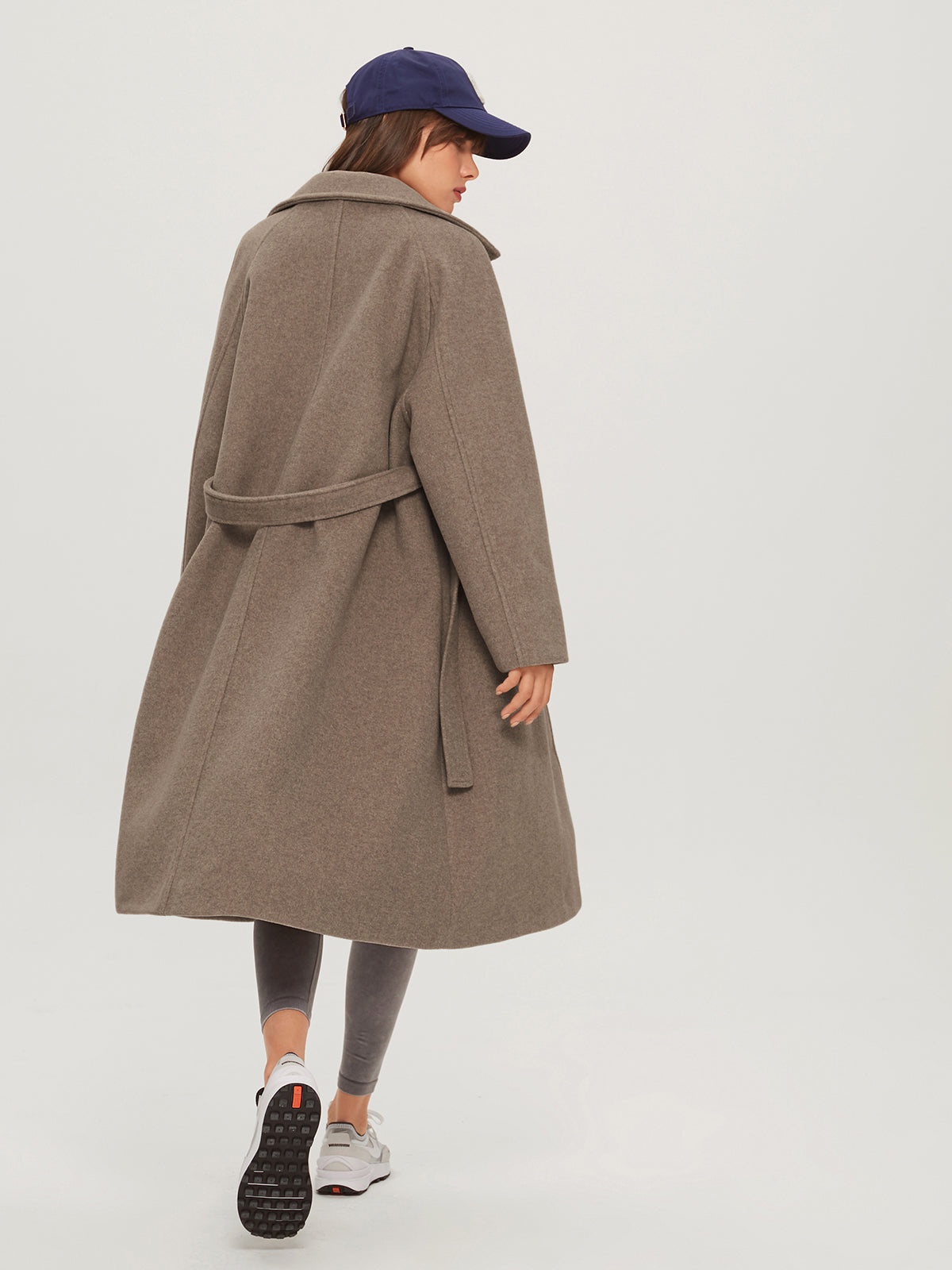 Oversized Brushed Belted Long Overcoat