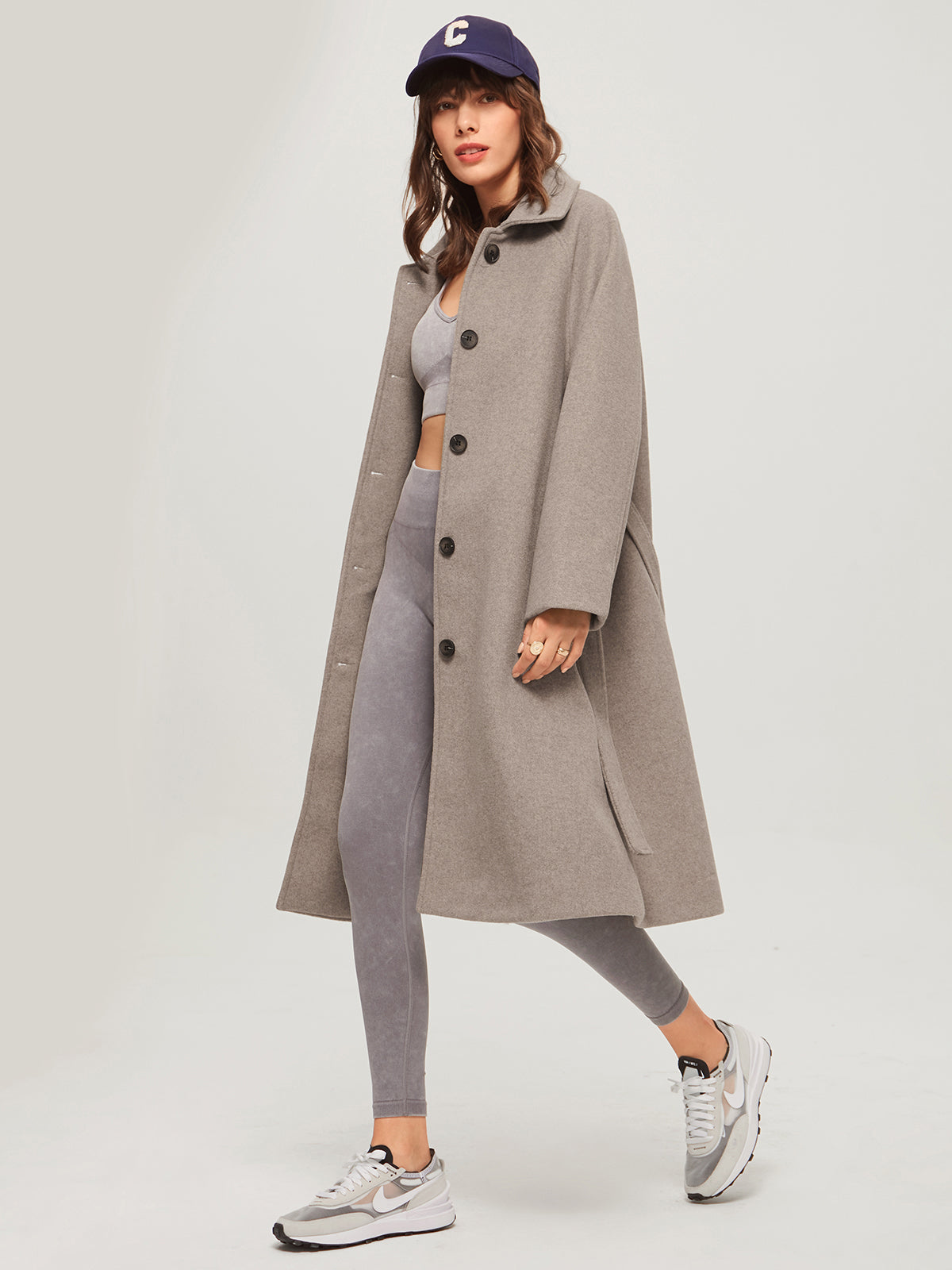 Oversized Brushed Belted Long Overcoat