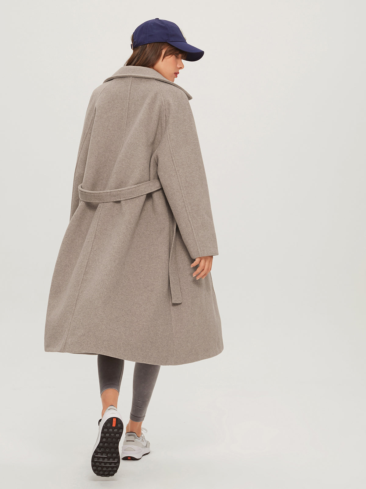 Oversized Brushed Belted Long Overcoat