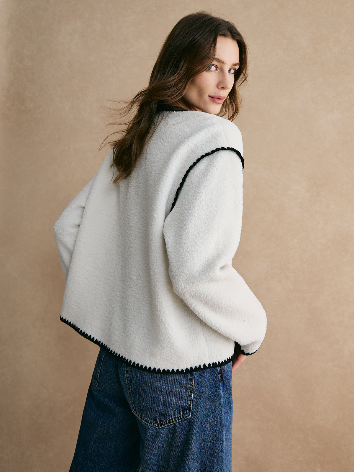 Contrast Trim Minky Fleece Jacket