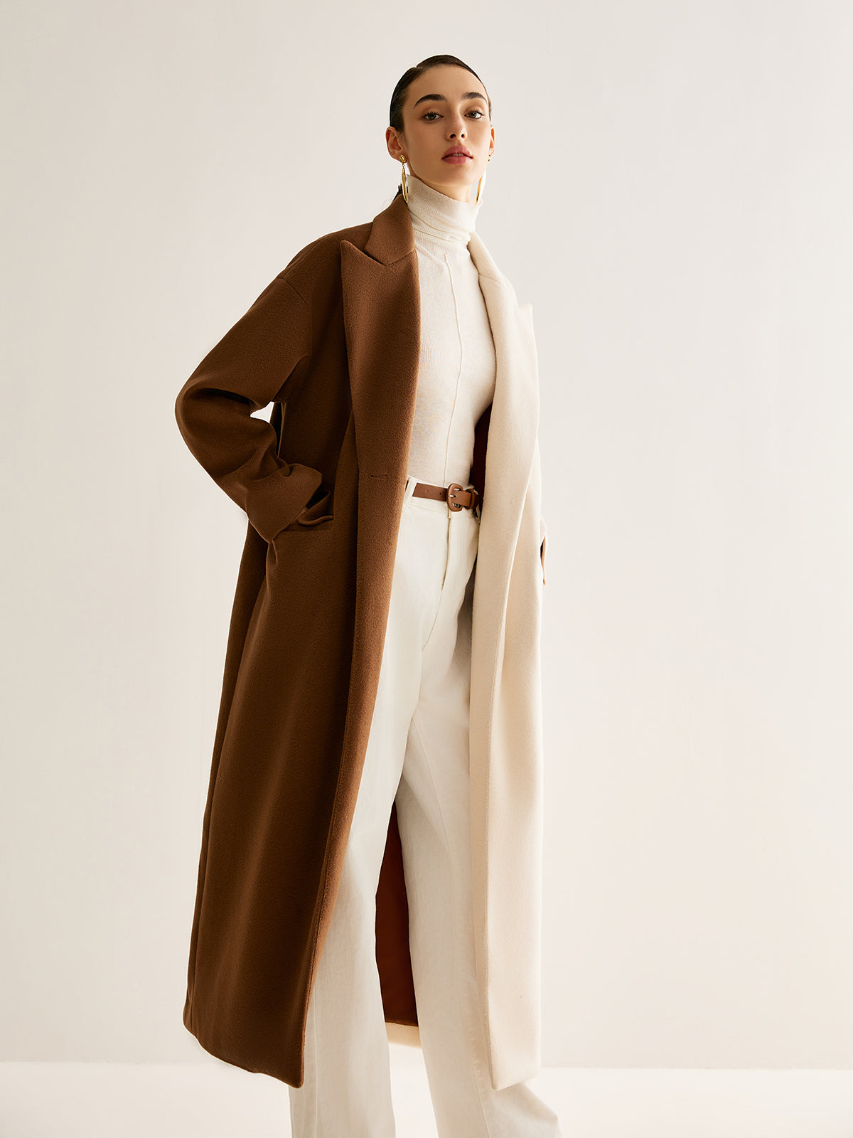 Two-Tone Slit Tweed Long Coat