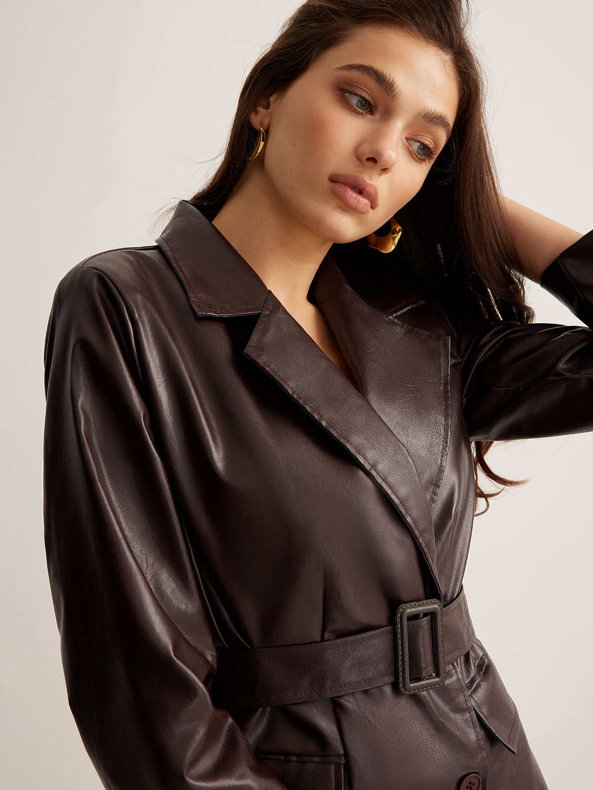 Utility PU Leather Belted Jacket