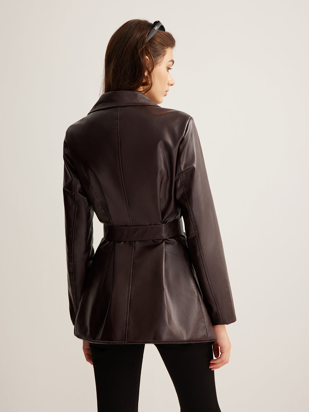 Utility PU Leather Belted Jacket