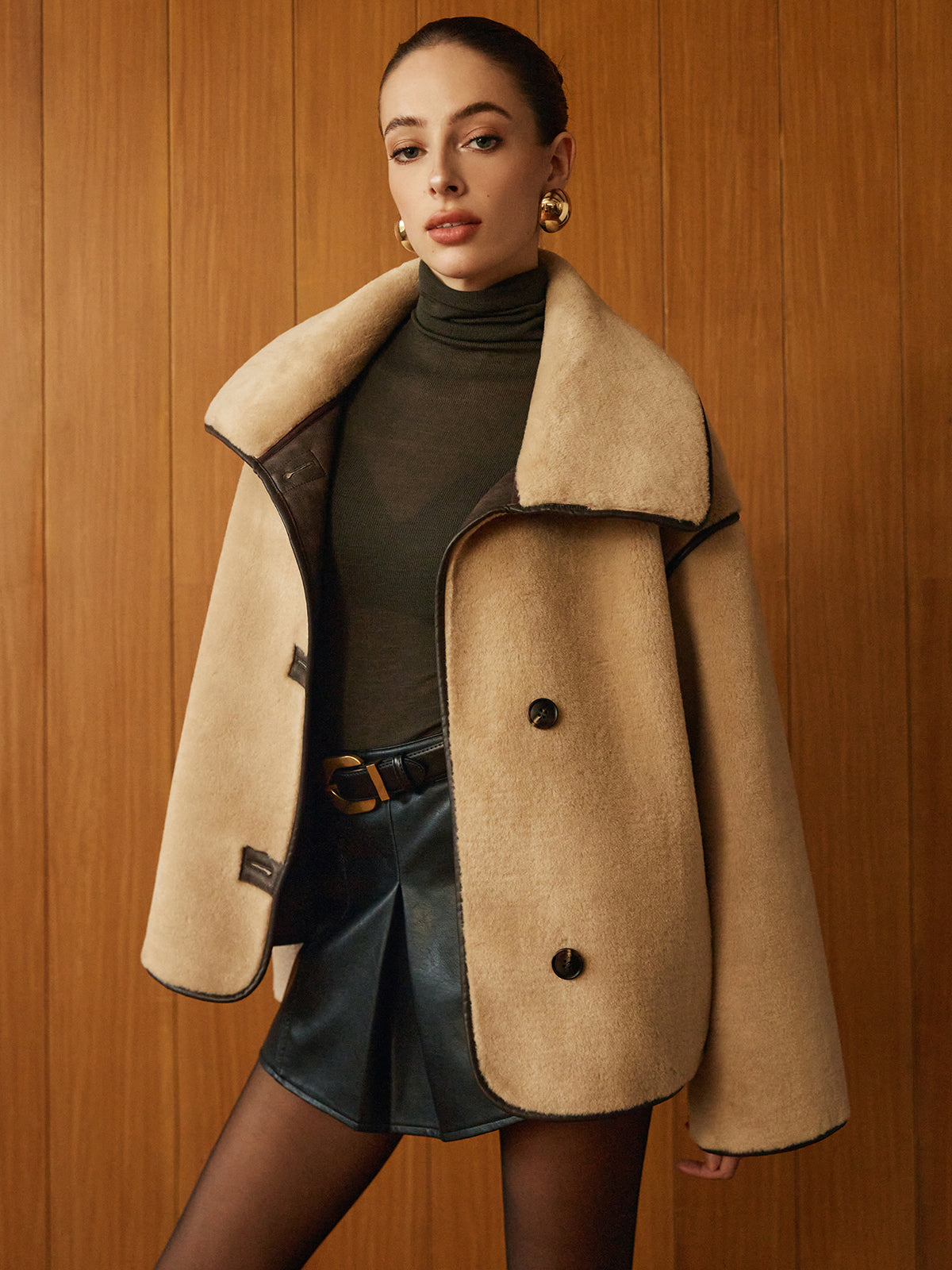 Contrast Piping Shift Minky Coat