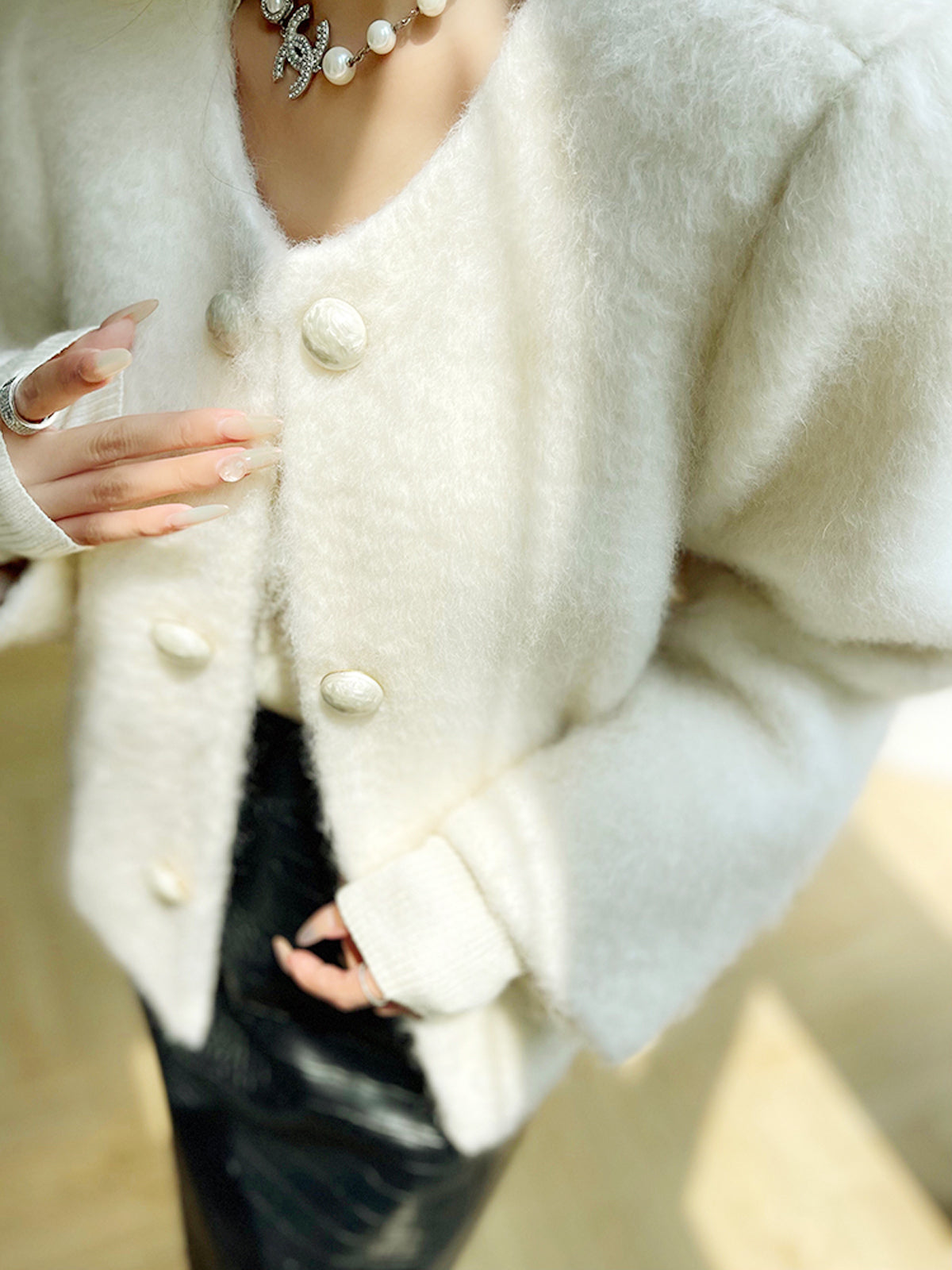 Fuzzy Button Short Wool Coat